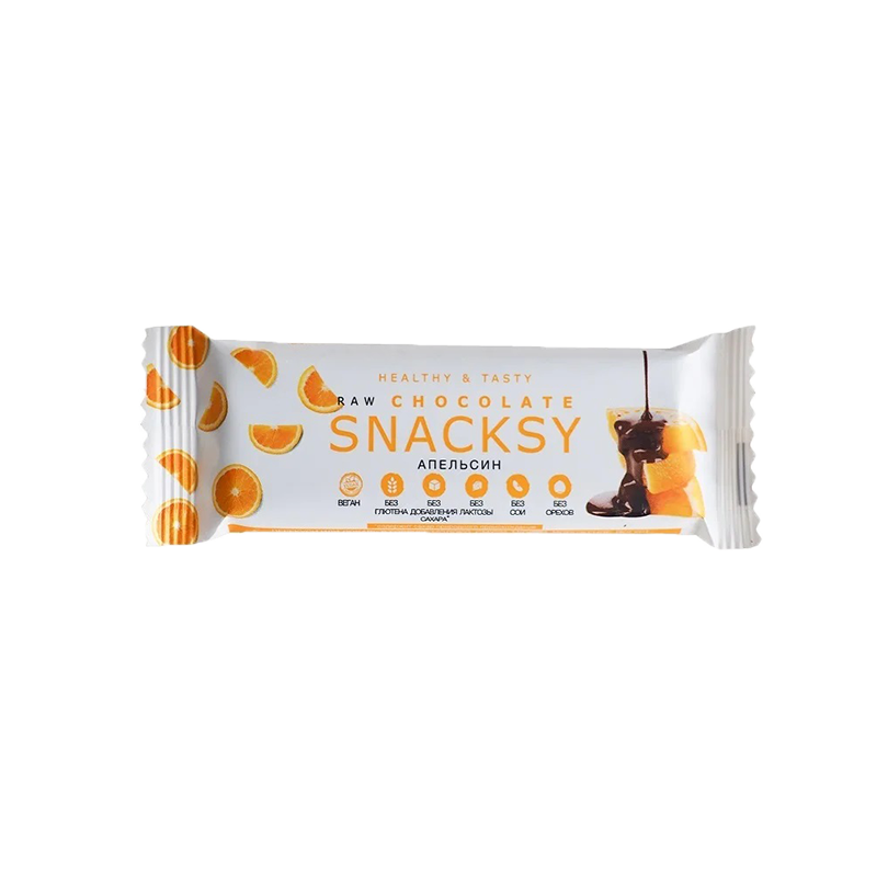 Батончик Raw Chocolate с апельсином Snacksy, 55 гр